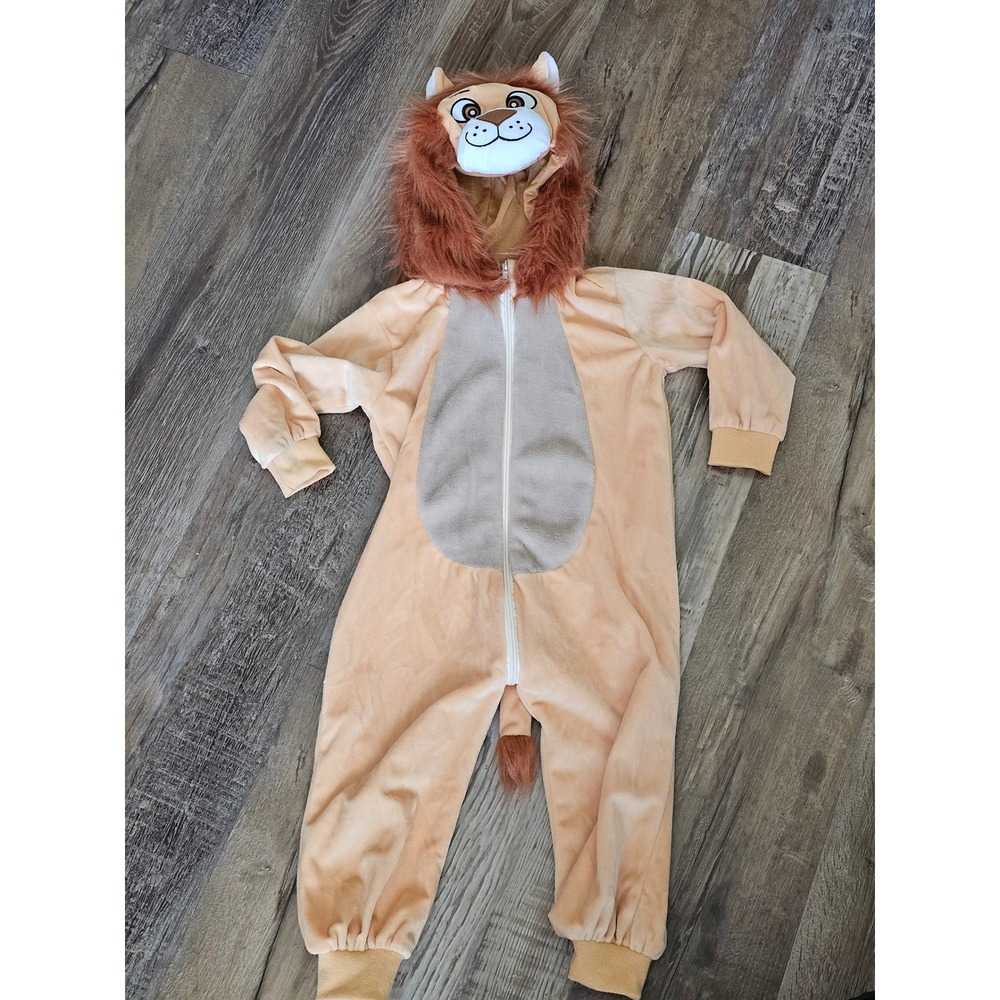 Spooktacular Creations Lion Hooded Jumpsuit Toddler 3T Halloween Costume Tan
